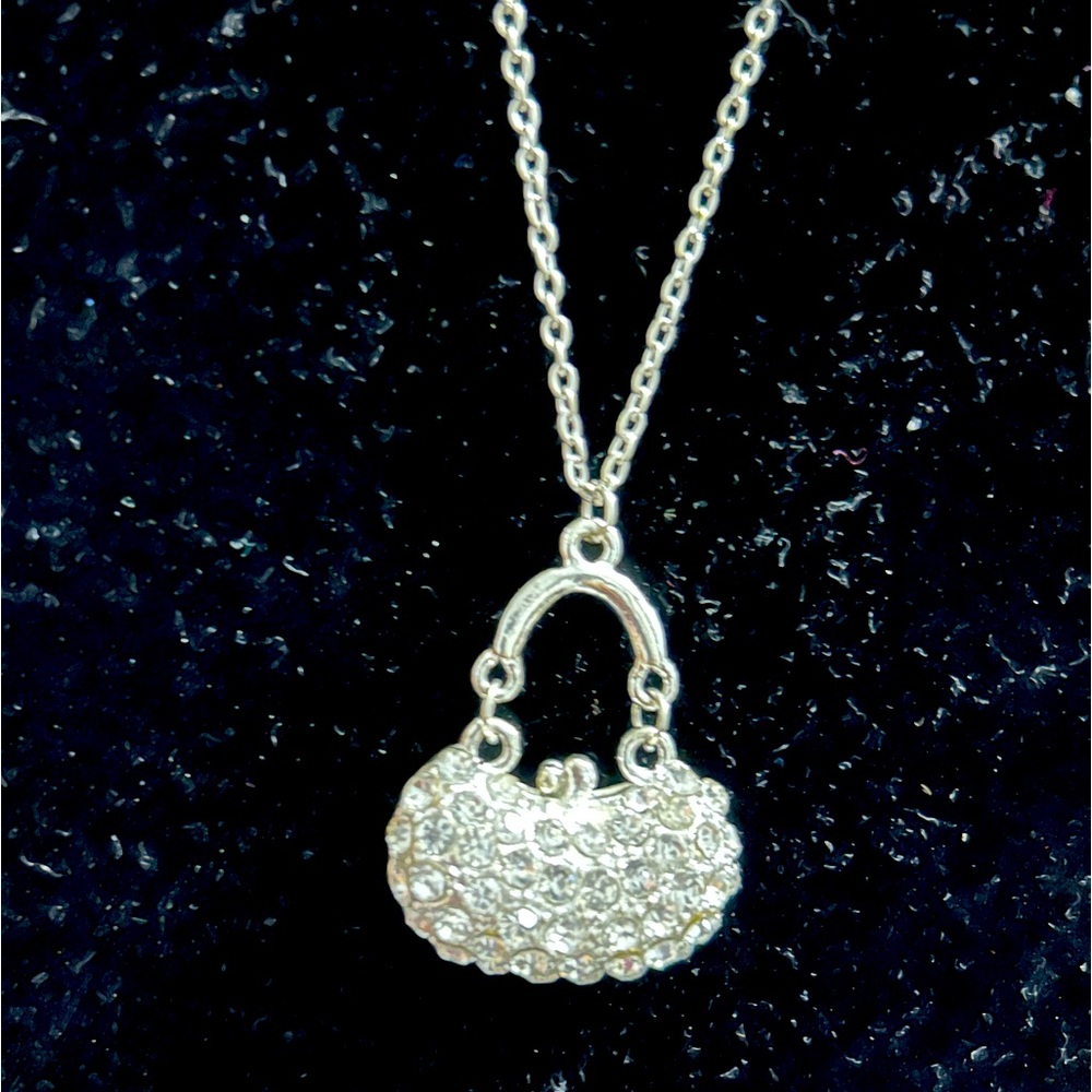 Fashion Bling Purse Silver-tone Necklace